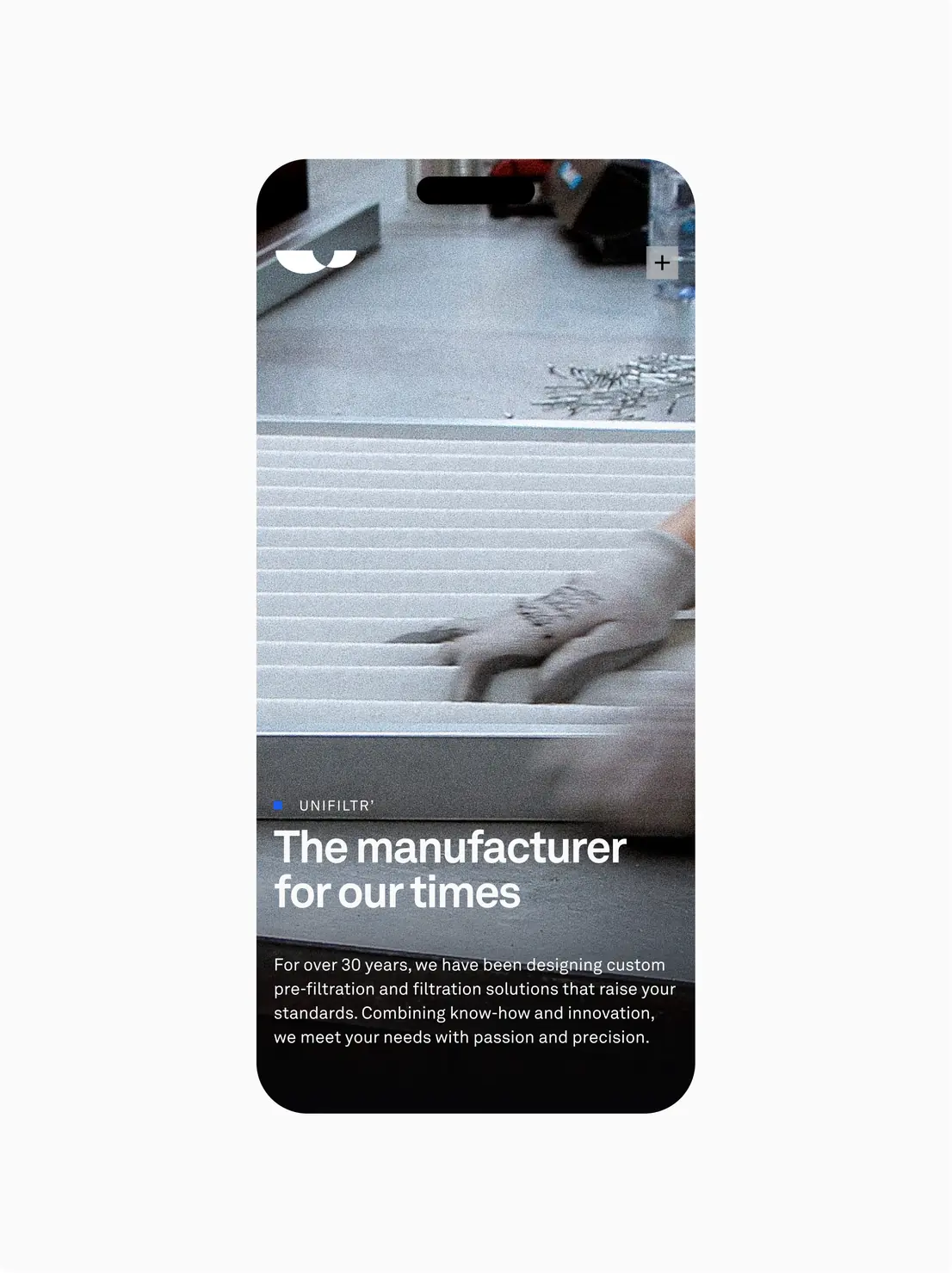 Unifiltr’ website on mobile, homepage
