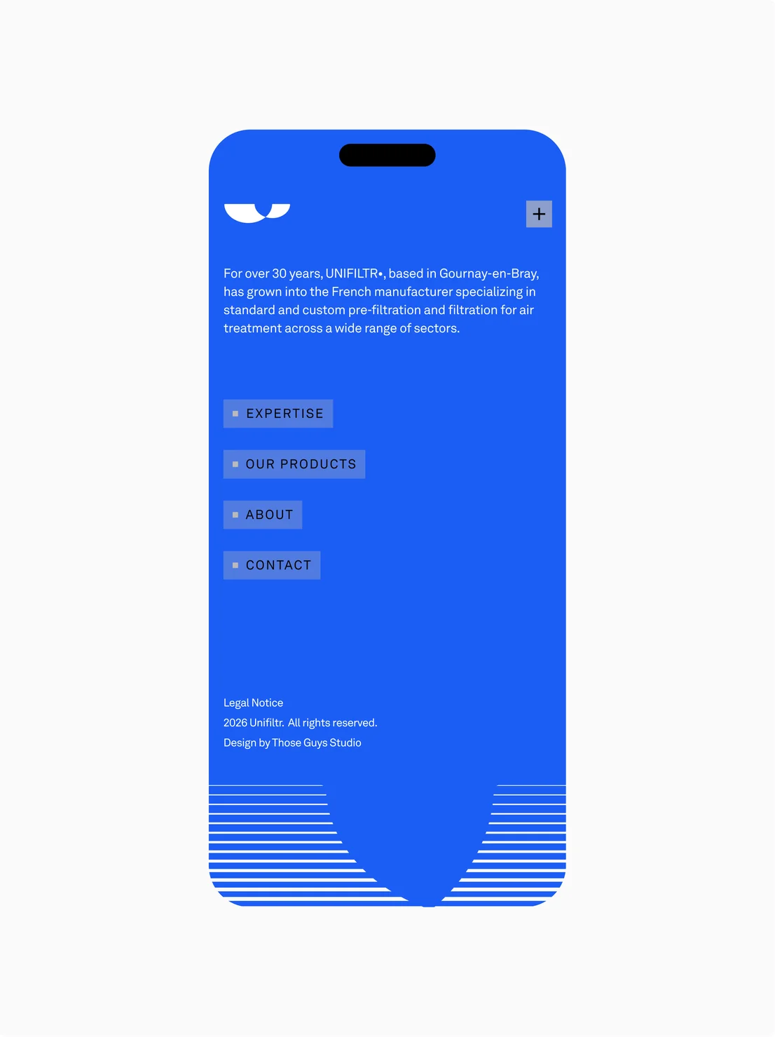 Unifiltr’ website on mobile, menu