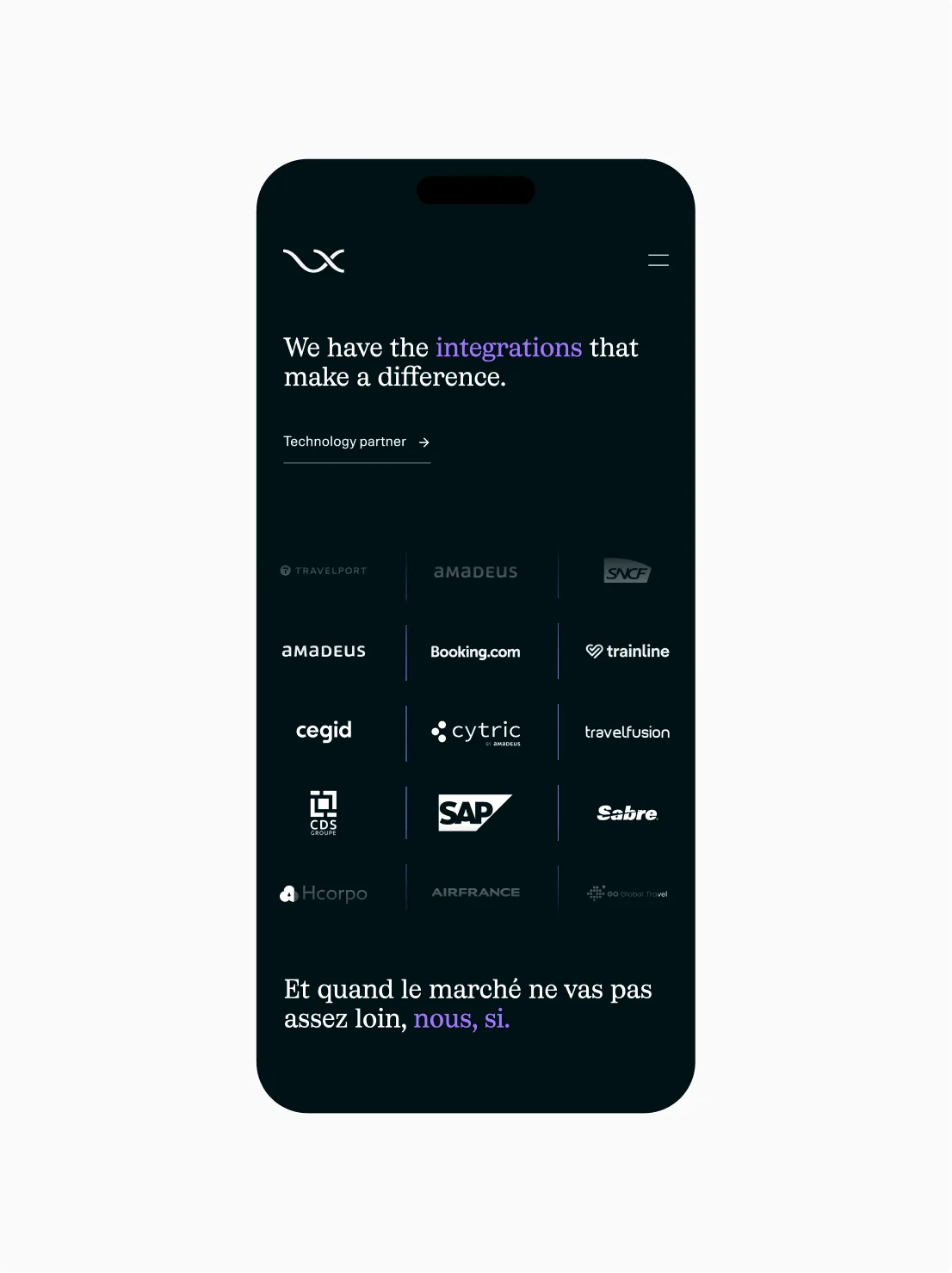 Voyagexpert website on mobile, integrations