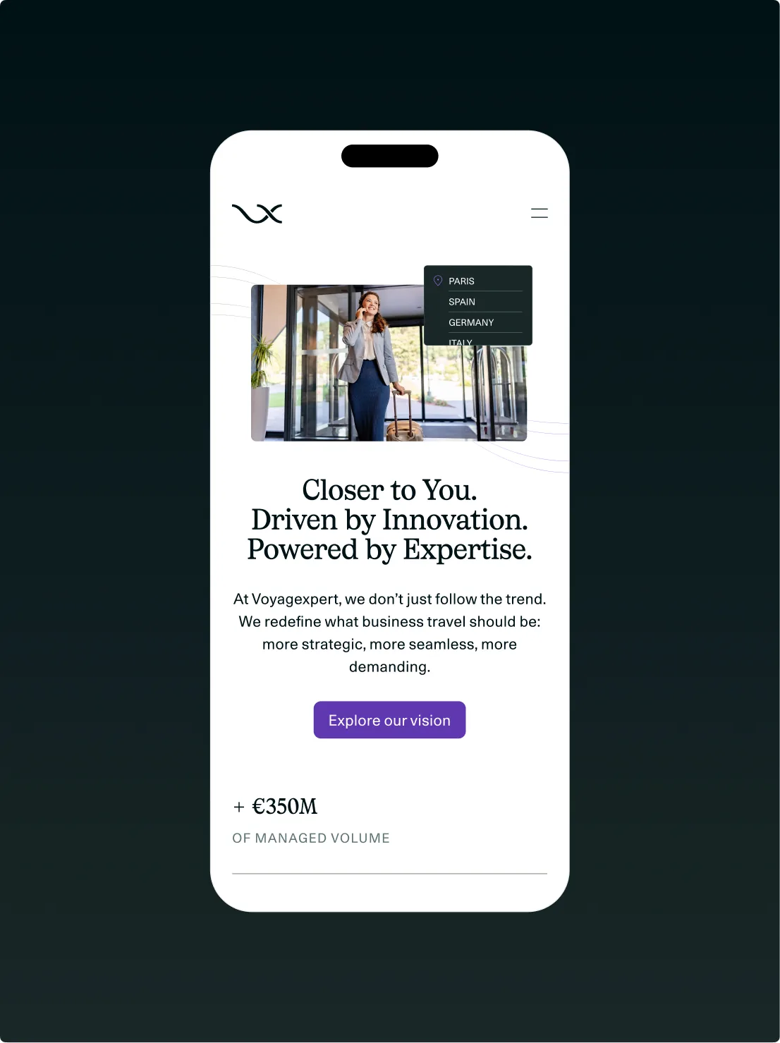 Voyagexpert website on mobile, homepage